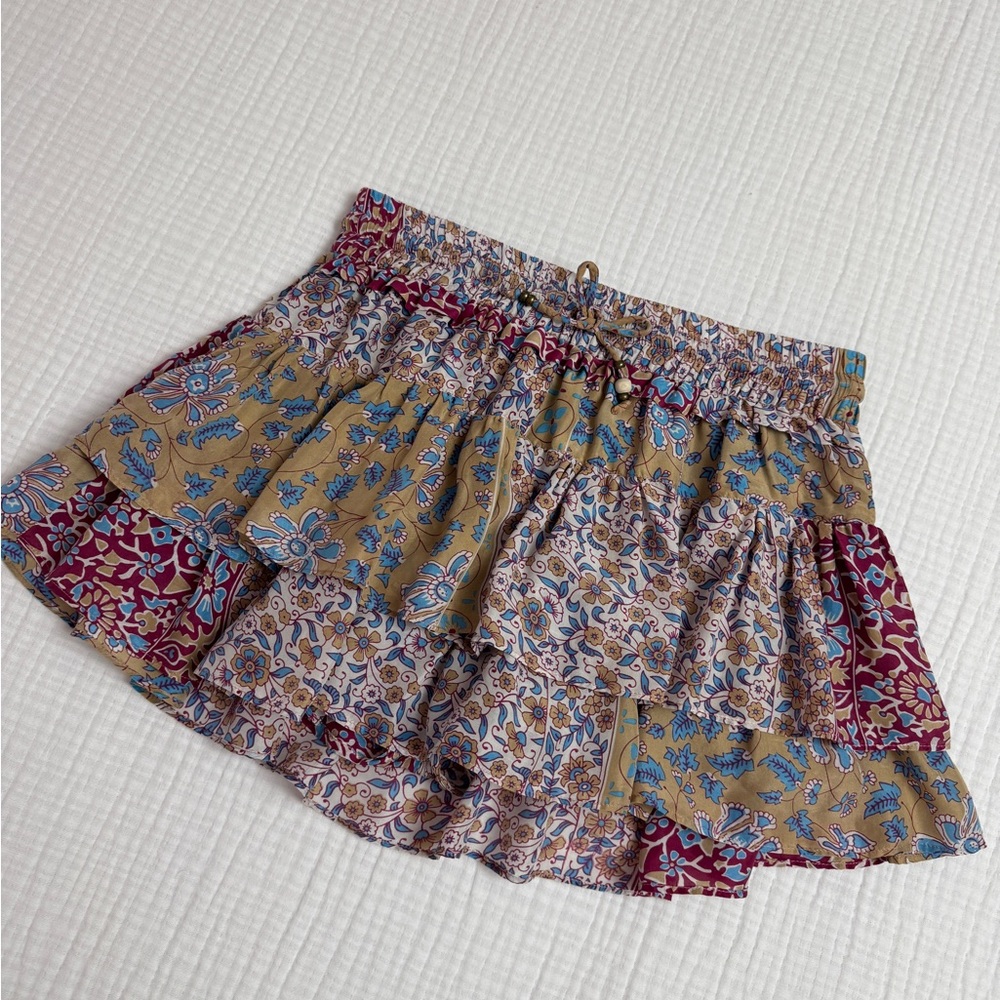 FLANNEL Limited Edition Tiered Ruffle Silk Skort, Paisley Floral Print Size M